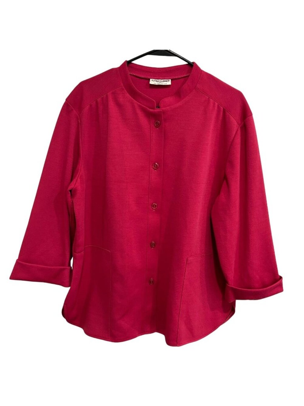 Alfred Dunner 20 Button-Front 3/4 Sleeve Jacket Dark Pink Minimalist Colorful